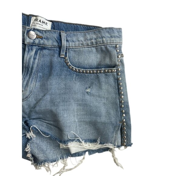 FRAME Light Wash Cutoff Studded Trim Denim Shorts Size 27 - Picture 6 of 9